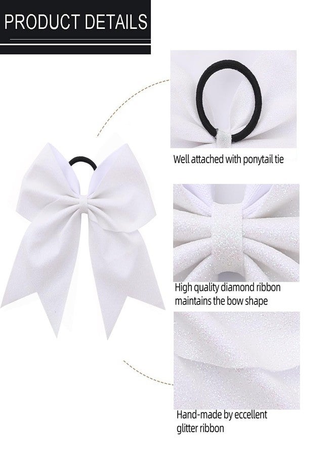 Hipcheer 16 PCS Large Glitter White Cheer Hair Bows, Shiny Cheerleading Bows Ponytail Holder for Cheerleader Girls Softball Sports and Christmas Tree Decor (Glitter White) - Image 4